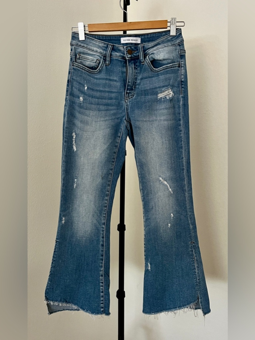 Flying Monkey Distressed Jeans 👖 Trendy Split Hem Flares | Streetwear + Boho